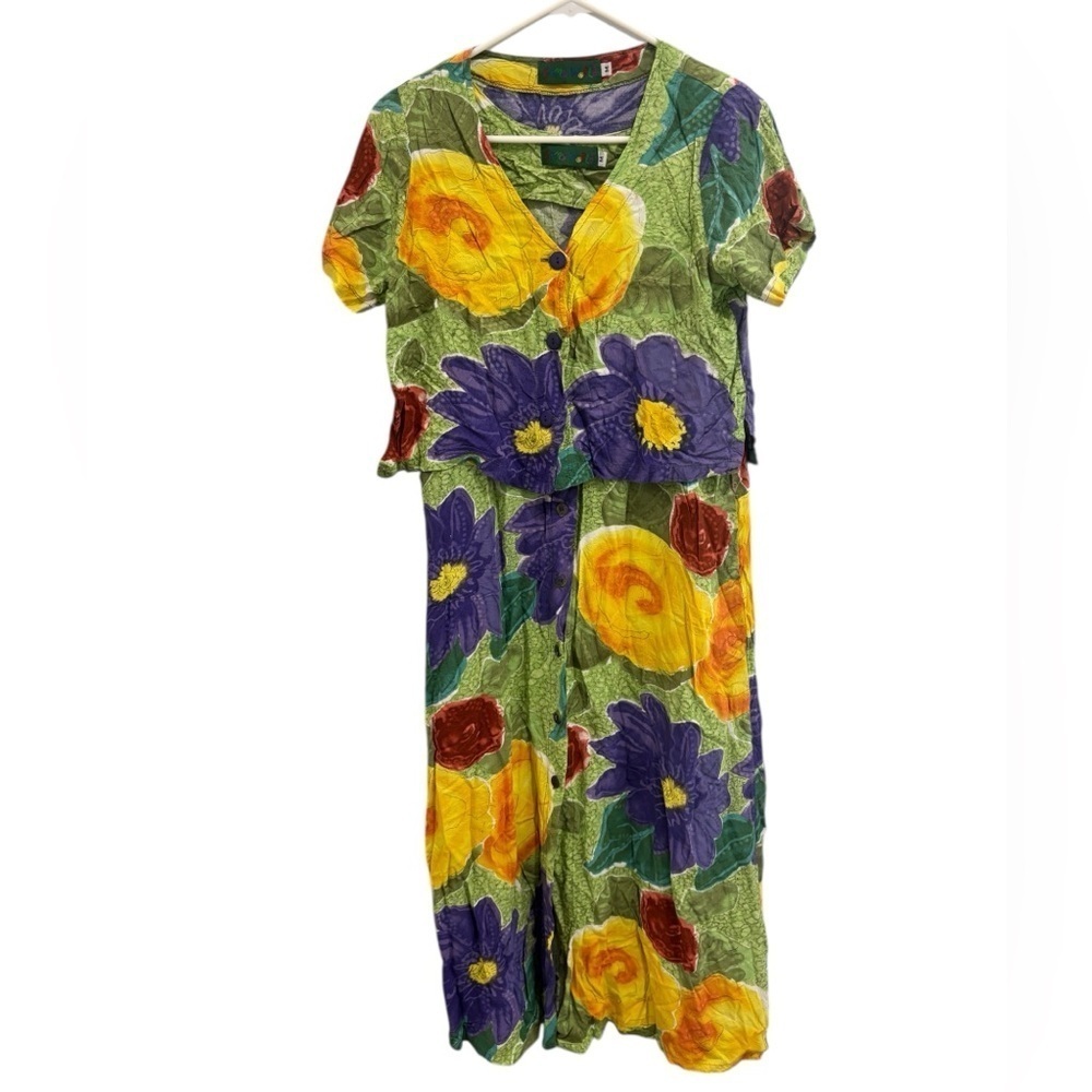 Vintage Jams World Medium Hawaiian Floral Print Maxi Dress and cardigan Set M